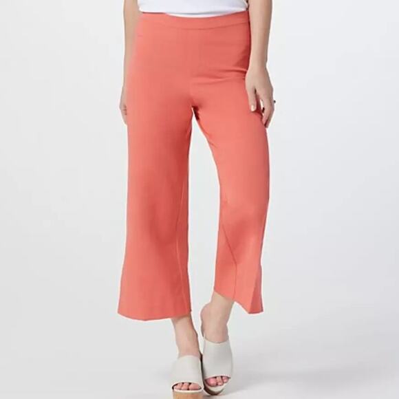 NWT Isaac Mizrahi  Women’s Hot Coral Stretch Crop Pants Tall Size 28 Side Slit - Picture 2 of 7